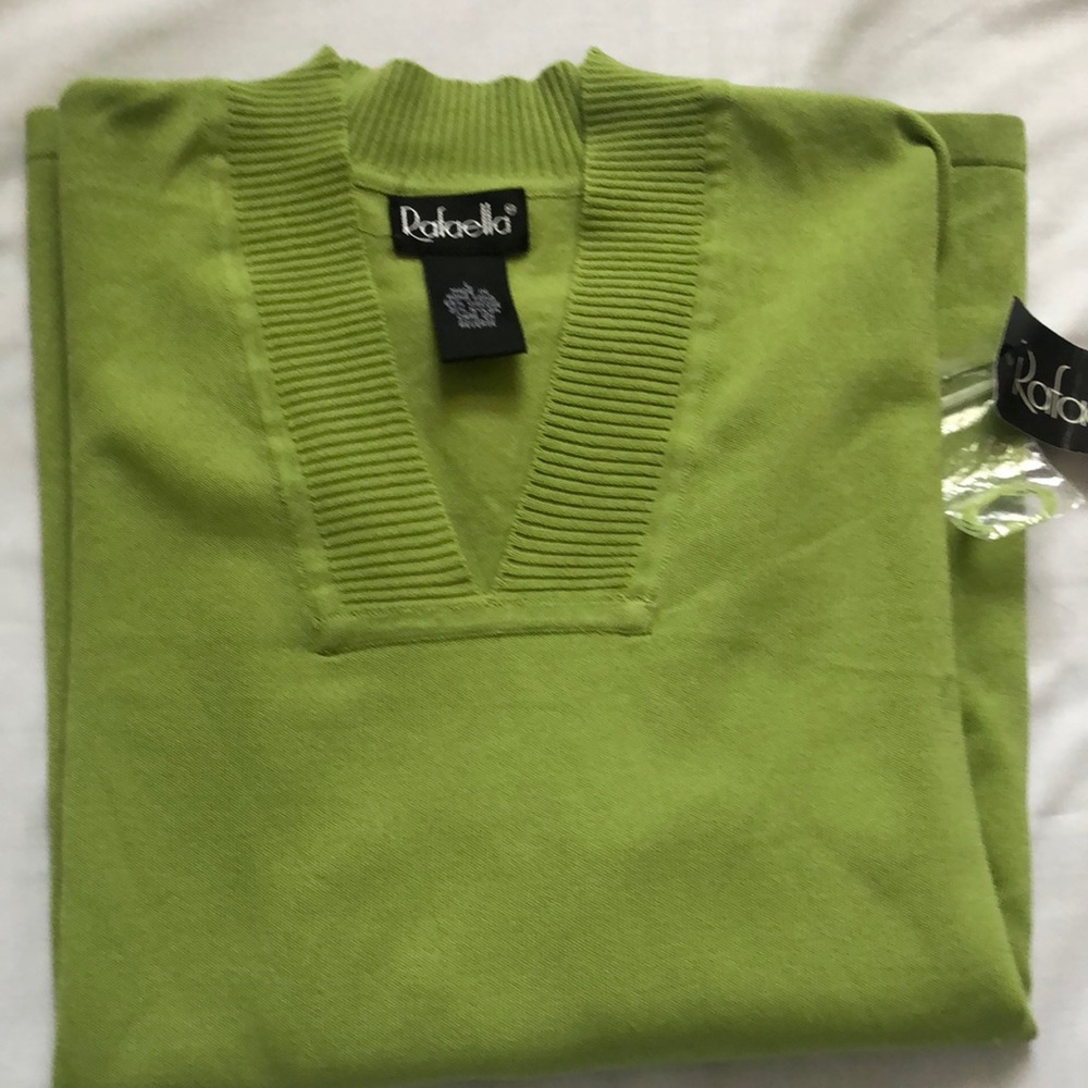 Rafaella Shirt Womens L Green Ribbed 3/4 Sleeve Top Blouse